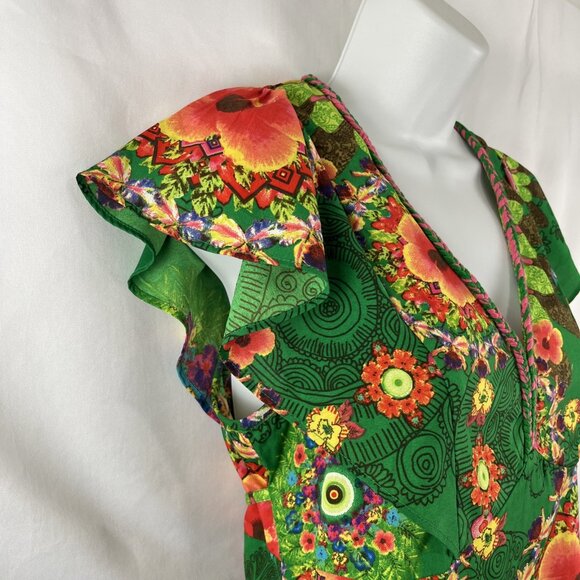 Desigual Green Floral Island Boho Blouse Women's Size S - Picture 3 of 11